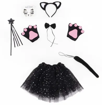 Immagine prodotto di Set di costumi da gatto per bambine, marca Springos, composto da 7 pezzi, inclusi gonna e accessori
