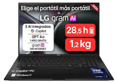 Produktbild von LG Gram , Intel Core Ultra 7, 40,6 cm (16"), 2560 x 1600 Pixel, 32 GB, 512 GB, FreeDOS