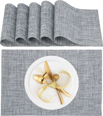 Produktbild von Relaxdays Tischset 6-teilig, für Esstisch, Kunststoff, 45 x 30 cm, abwaschbare Telleruntersetzer, hitzebeständig, grau