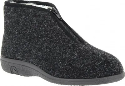 A single grey slipper boot with a zipper.
