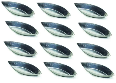 Produktbild von 12 x Backform Schiffchen oval glatt für Desserts-Pudding-Petit Fours-Mürbeteig-Tartes-Minikuchen-Eisschiffchen aus Weißblech 80mm