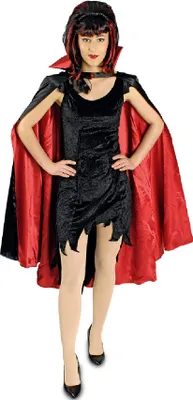 Produktbild von T2723-Länge 110 cm schwarz-rot Damen Herren Vampirumhang Stehkragen Länge 110 cm