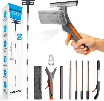 Produktbild von Fensterwischer 225 cm, 4-in-1, mit Sprühfunktion, Teleskopstiel, grau, für Fenster