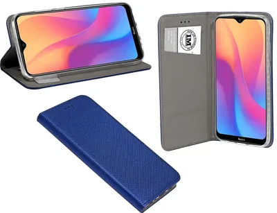 Produktbild von Buch Tasche "Smart" kompatibel mit XIAOMI REDMI 8A Handy Hülle Etui Brieftasche Schutzhülle mit Standfunktion, Kartenfach Blau