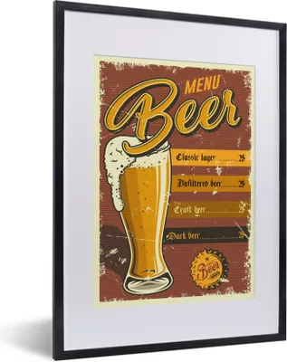 Produktbild von MuchoWow® MuchoWow® Gerahmtes Poster Mancave - Bier - Vintage - Werbung 30x40 cm - Poster mit zchwarzem Bilderrahmen - Wandposter Schlafzimmer