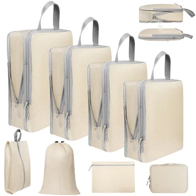 Produktbild von 8-teiliges Kofferorganizer Set - Kompressions-Packwürfel in Beige