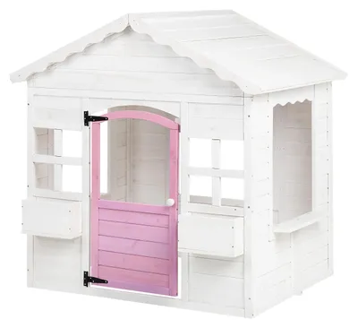 Produktbild von Kinder-Spielhaus aus Holz GINGER HOME – Gartenhaus mit Fenstern und Blumentöpfen, weiß, 123 × 106 × 125 cm