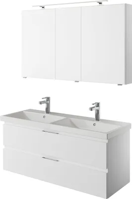 Produktbild von Badmöbel Set mit Doppelwaschtisch und Spiegelschrank in weiß Glanz VILLATORO-66, B/H/T ca. 120/200/45 cm