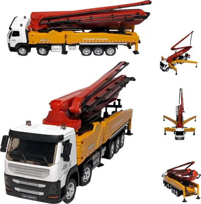 Obrázok produktu pre Nákladné auto na hranie COIL, nákladné auto s čerpadlom na betón, stavebné vozidlo, nákladné auto s čerpadlom na betón, HUINA 1709, 1:50, gumové kolesá, kovové prvky, žltá farba