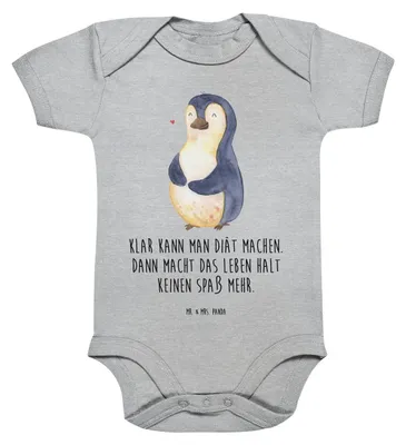 Produktbild von Mr. & Mrs. Panda Einteiler Pinguin Diät 3. - 6. Monat - Heather Grey - Geschenk, babykleidung body, Abnehmen, Strampler, Babybody, glücklich, babyanzug, Baby