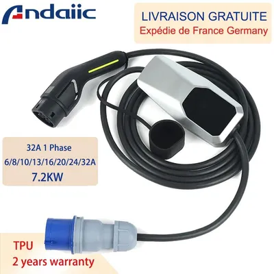 Imagen del producto de Cable de carga para coche, 10 metros, 7 kW, 32A, monofásico, tipo 2 - Cable de carga para vehículos eléctricos