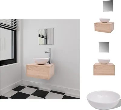 Produktbild von vidaXL 3-tlg. Badmöbel und Waschbecken Set Beige -  Badezimmermöbel-Sets