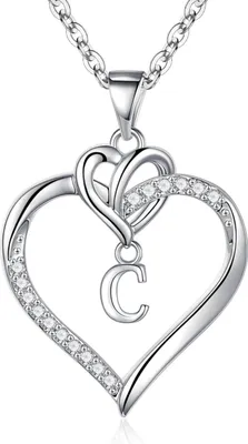 Image de TINGN Coeur Initiales Collier en or 14 carats plaqué zirconium Collier Femme Argent