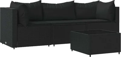 Image de vidaXL Ensemble salon de jardin 4 pièces avec coussins noir poly rotin