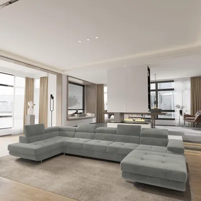 Produktbild von Masseno Ecksofa TORIVA L-S mit Schlaffunktion U-Form, Sofa mit Bettkasten, Wohnzimmersofa, Couch, Soffa, Bettsofa, Couchgarnitur- Hellgrau, MONOLITH 84