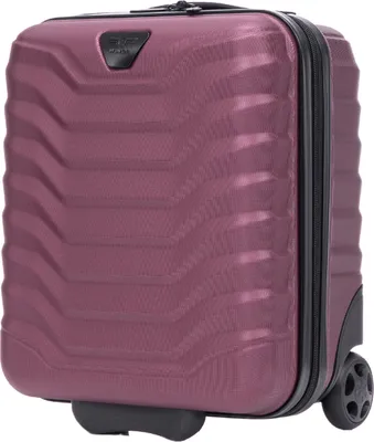 A burgundy carry-on suitcase is shown from a three-quarter front view, resting on its wheels.
