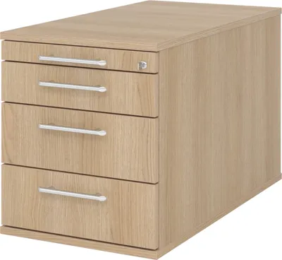 Produktbild von bümö office Rollcontainer - mit 3 Schubladen - Griff: Relinggriff (Kunststoff), Nachbildung: Eiche