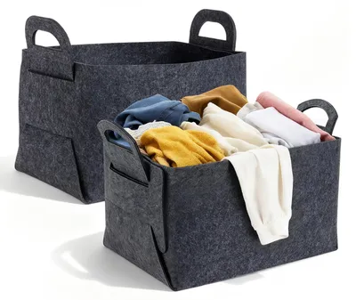 Produktbild von 2-teiliges Aufbewahrungskorb-Set, 36 x 25 x 23 cm, faltbarer Filzkorb, große Aufbewahrungsbox, Filz mit 2 weichen Griffen, Geschenkkorb, leere Filzkörbe für Kleidung