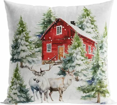 Produktbild von MARKIZETA | Weihnachtskissenbezug - Weihnachtskissenhülle - 40 x 40 cm - Weiß - Waldhütte - Kissenbezug - Weihnachtsdeko