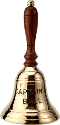 Produktbild von 21cm Tischglocke Captain's Bell aus Messing graviert Handglocke mit Holzgriff
