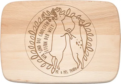 Produktbild von Mr. & Mrs. Panda Holzbrett Hirsch Eltern - Transparent - Geschenk, Vatertag, Liebe, Muttertag, Frühstücksbrettchen, Schneidebrett, Geburtstag, schneidbrett, Weihnachten