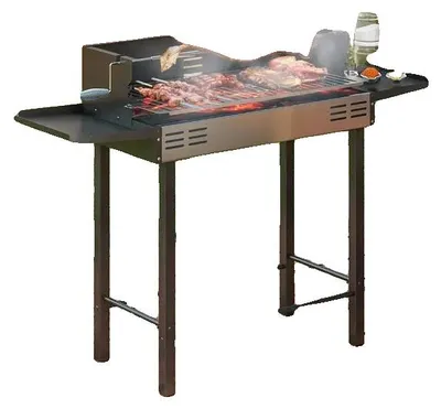 Image de Barbecue au charbon de bois, grille réglable en hauteur, fonction tourne-broche, noir