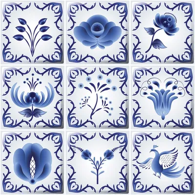 Image de Autocollants muraux – Autocollants pour carrelage pour la cuisine et la salle de bains – 9 autocollants imitant le carrelage de Delft – 9 autocollants de 20 x 20 cm