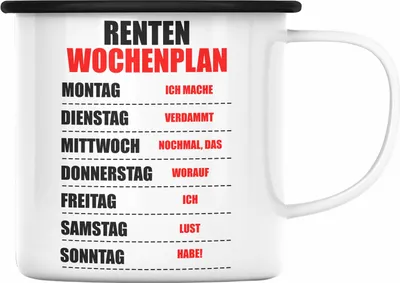 Produktbild von Trendation - Renter Emaille Tasse Ruhestand Geschenk Rente für Mann Frau Lustig Renteneintritt Abschied Rentnerin Spruch (Schwarz)