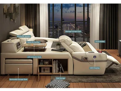 Immagine prodotto di Letto multifunzionale in stile moderno con struttura in legno color marrone, morbido
