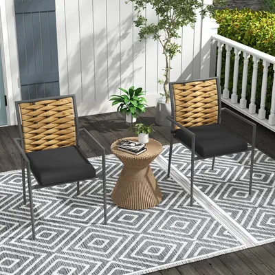 Produktbild von Gartenstühle 2er Set stapelbar, Outdoor Terrassenstühle PE-Rattan, Freizeitstuhl mit Armlehne, Mehrfarbig | 57 x 58 x 87 cm | 12,8 kg