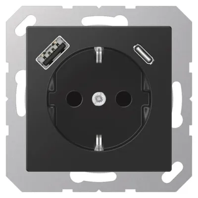 Productafbeelding van Jung SCHUKO-stopcontact met USB, type A1520-15CASWM, kleur: grafietzwart