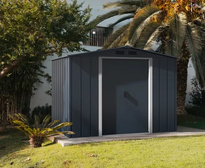 Produktbild von Duramax Metall Gartenhaus 262x174 Geräteschuppen Garten Gerätehaus Schiebetüren, H. 191 x B. 262 x T. 174 cm, Metall
