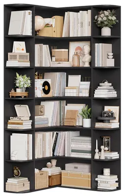 Produktbild von Eckregal stehend Bücherregal 6 Ebenen L-Form 185 cm Schwarz 80 x 84 x 185 cm