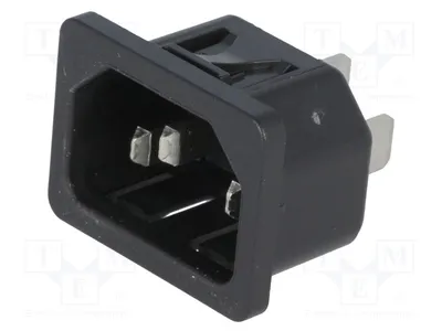 Image de 1 connecteur : pour alimentation secteur, prise mâle 10A, référence 6100.4310. Connecteurs
