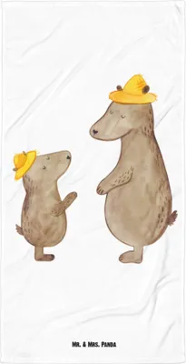 Produktbild von Mr. & Mrs. Panda Duschhandtuch Bären mit Hut - Weiß - Geschenk, Badehandtuch, Frottee-Handtuch, Vatertag, Muttertag, Großes, Vorbild, Handtuch, Strandtuch, Familie, Papa