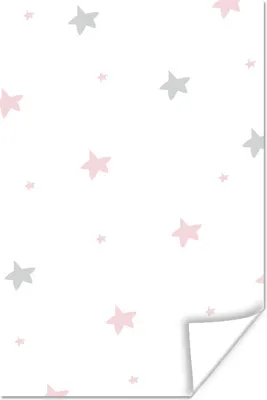Produktbild von MuchoWow® Poster Illustration mit einem Muster aus rosa und grauen Sternen auf einem weißen Hintergrund 40x60 cm - Plakate für die Wand - Poster Babyzimmer