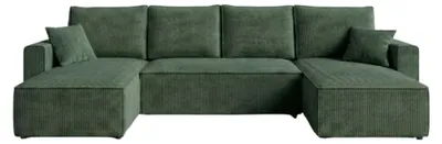 Produktbild von AMBER U Ecksofa U-Form 305x140 cm Cord Schlafsofa Bettkasten Wohnlandschaft links rechts Flaschengrün PetFriendly