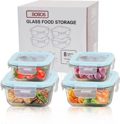 Produktbild von Luchtdichte Glasbehälter 4er-Set blau BPA-frei