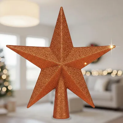 Glitter-Stern Baumtopper 20 cm Orange Weihnachtsdeko