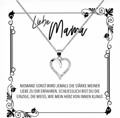 Produktbild von 22Feels Echt Silber Halskette - Liebe Mama Geschenk Geburtstag Muttertag Mutter Schmuck Set für Frauen - Herz Anhänger, Karte