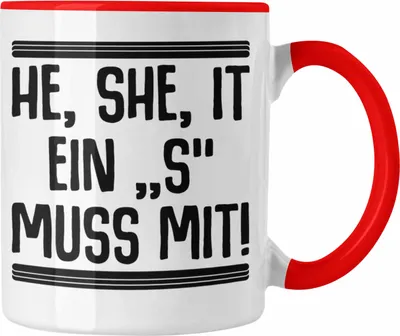 Produktbild von Trendation - Englischlehrer Tasse Geschenk He She It Englischlehrerin Geschenkidee Spruch Grundschule (Rot)