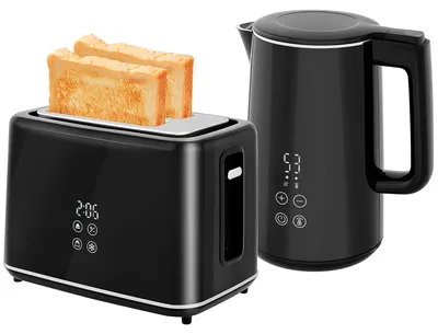 Image de Ensemble de cuisine HOMCOM avec bouilloire et grille-pain, 7 niveaux de brunissage, acier inoxydable