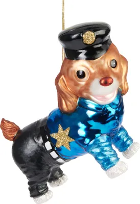 Produktbild von BRUBAKER Polizei Hund Weihnachtskugel aus Glas - Handbemalt - Christbaumschmuck für Polizisten und Polizei-Fans - Tier Figur Lustig Weihnachtsdeko