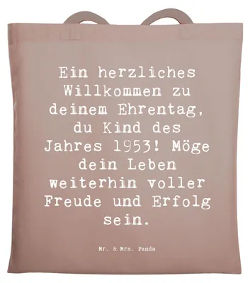 Produktbild von Mr. & Mrs. Panda Tote Bag Spruch 1953 Geburtstag - Braun Pastell - Geschenk, Happy Birthday, Herzlichen Glückwunsch, Ehrentag, Shopping Tasche, 70., Alter, Jutebeutel