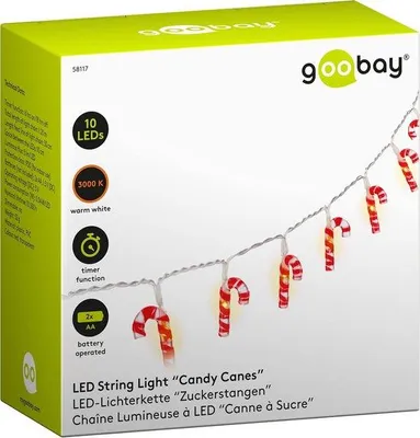 Productafbeelding van Lichtsnoer Suikerstokken - Kerstverlichting LED - Feestelijke Decoratie - Met Timerfunctie - 1.2 Meter - Rood Wit