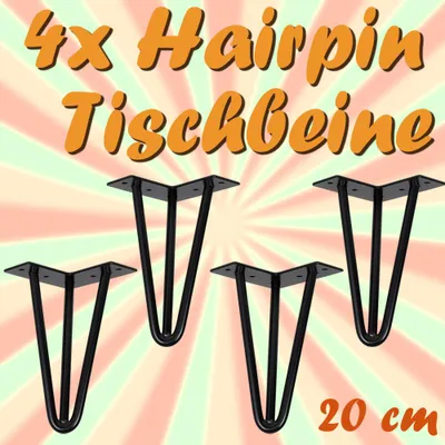 Produktbild von 4x Tischbein Hairpin Metall Tischbeine Möbelfüße Schwarz Haarnadel Haarnadelbeine Möbelfüsse Beine für Tisch 20 cm V2Aox