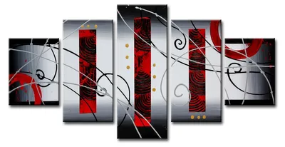 Produktbild von Visario Leinwandbild Abstrakt Rot 160x80 cm – 5-teilig, Bild Wandbild Kunstdruck, aufhängfertig, Echtholzrahmen, Zackenaufhänger, Art. 5595