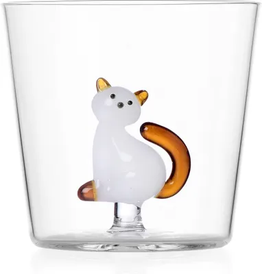Produktbild von Ichendorf - Weißer Katzenbecher mit Bernsteinschwanz - Tabby Cat - Design Alessandra Baldereschi
