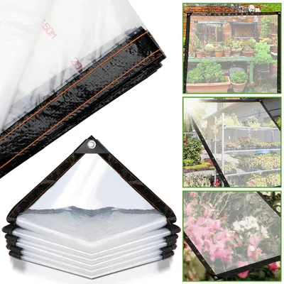 Produktbild von Ikodm 2x Transparente Plane mit Ösen wasserdichte Abdeckplane aus PE wetterfest und UV-beständig für Garten Balkon Terrasse Gewächshaus und Pavillon 3 × 5 m