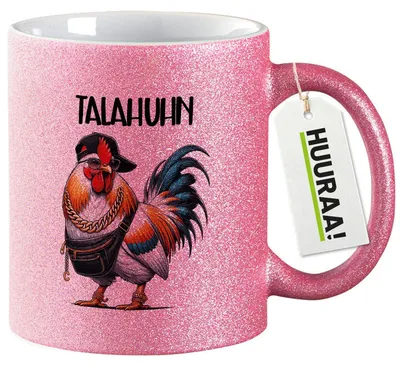 Produktbild von Huuraa Glitzertasse Talahuhn Meme Talahon 330ml Pink Keramik Kaffeebecher Geschenkidee